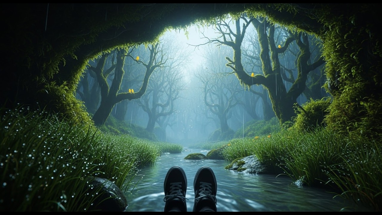 💥🎶 15 Hour of Peaceful Mossy Riverbank | Soft Rainfall & Gentle Nature Sounds for Stress