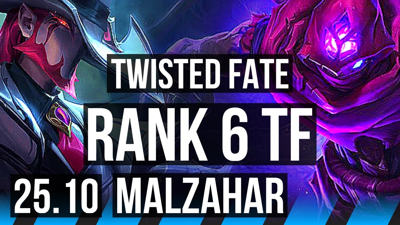 TWISTED FATE vs MALZAHAR (MID) | 50k DMG, Rank 6 TF, Godlike, 500+ games | KR Challenger | 25.10