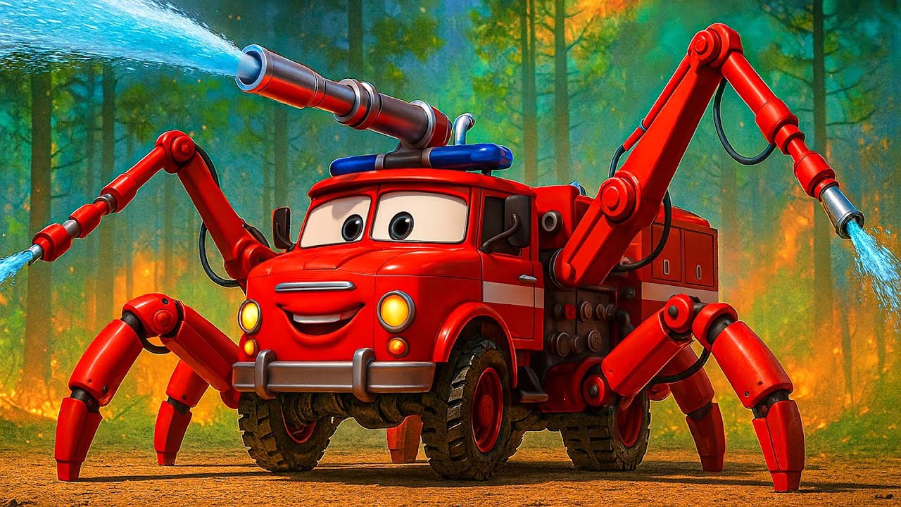Fire Truck Turns Into a Giant Robot! Forest Rescue Mission 🚒🤖🌲 | Funny Vehicles Animation