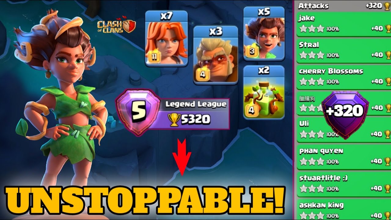 +320 🏆 with Root Raider, Valkyrie, Druid, Overgrowth spell, spam attack strategy [clash of clans]