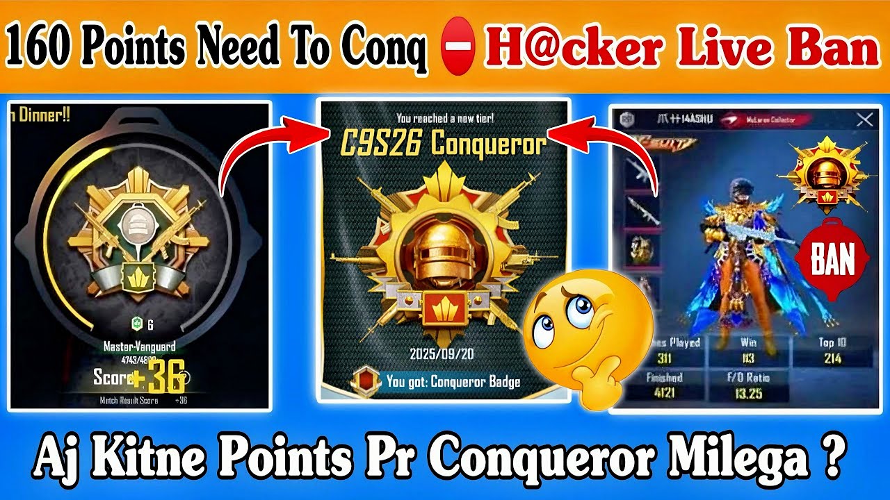 🇮🇳160 Points Need To Conqueror⛔️H@cker Live Ban⁉️C9S26 Conqueror RankPush Best Tips&Tricks✅BGMI/PUBG