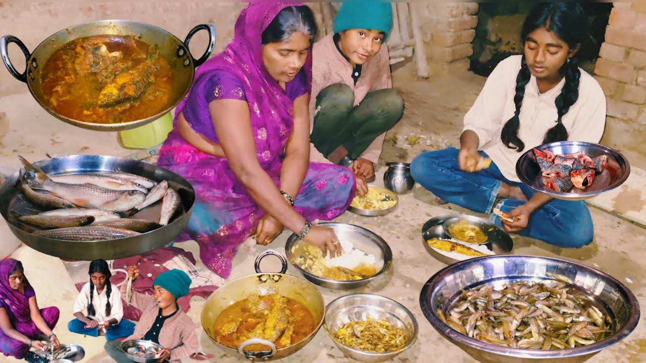 Ek vlog me tin recipe fish fry rolling dhawai aur tel piya fish cooking video in indian village 