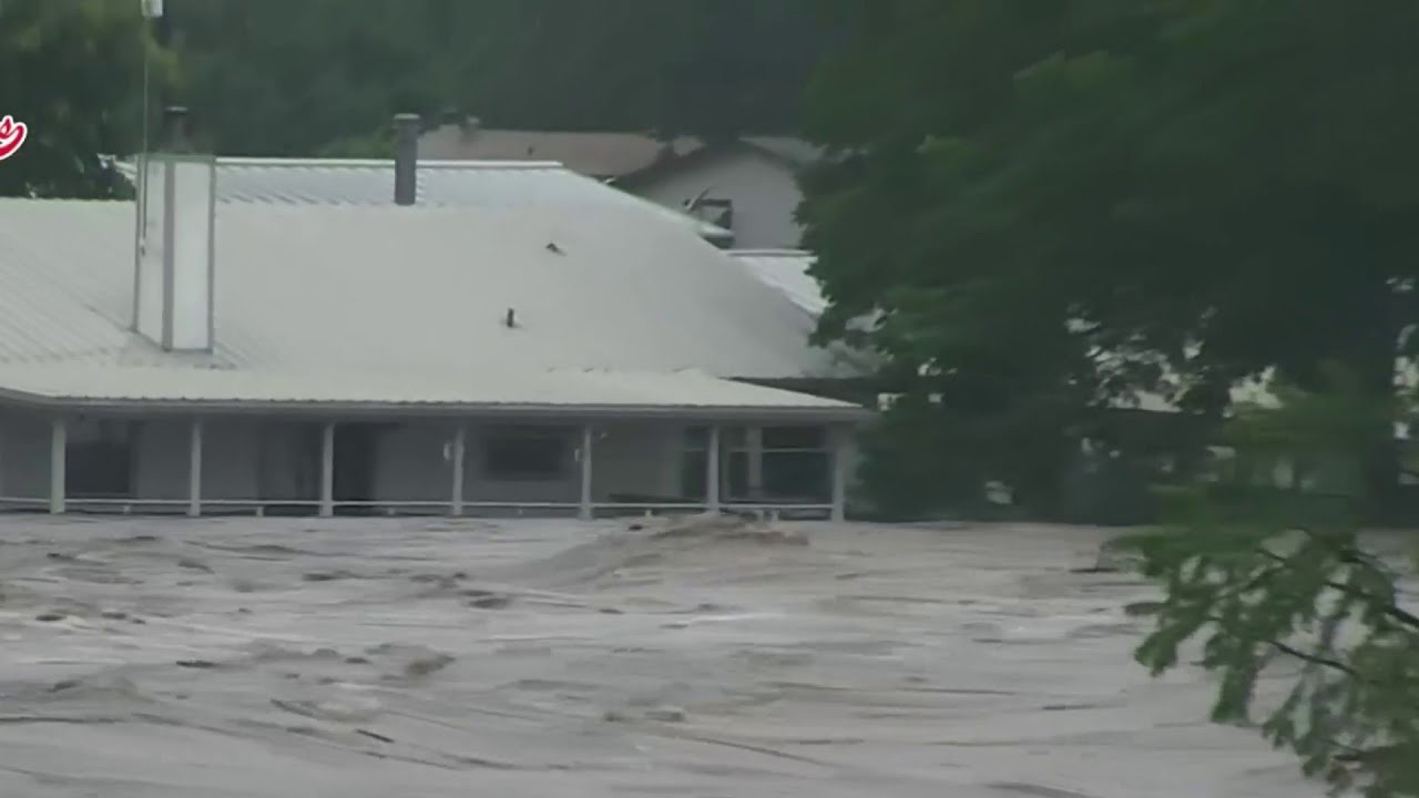 Houses along Guadalupe River near Kerrville under water amid major flooding