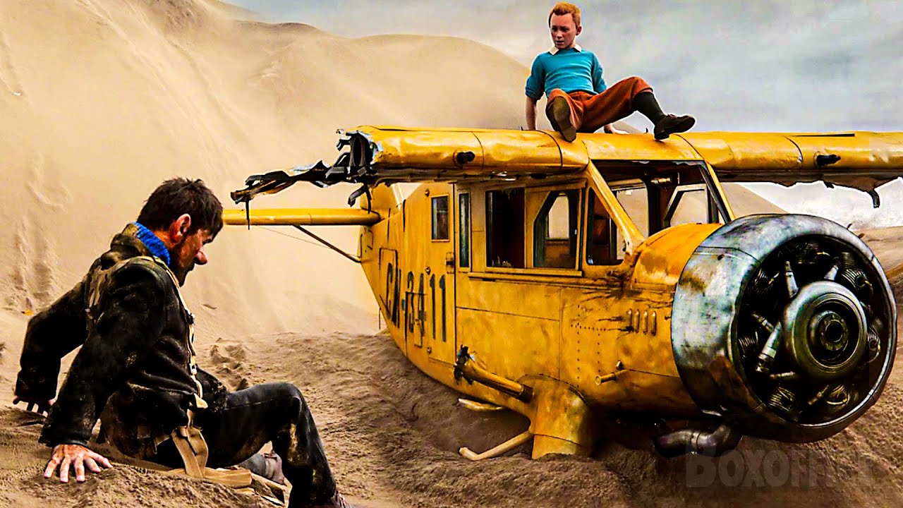 Tintin's plane crashes in the desert (and Milou drinks alcohol?!) The Adventures of Tintin
