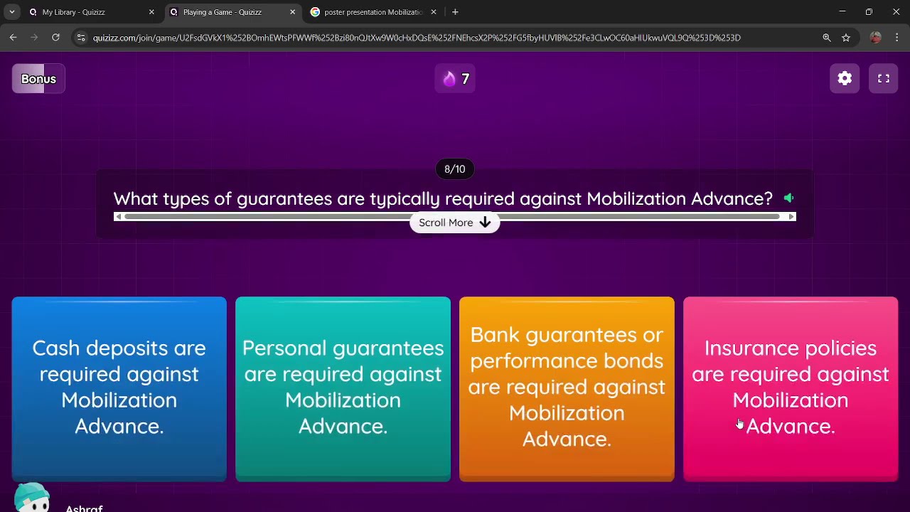 Solved MCQs on Mobilization Advance | Construction Contracts | PIPFA Online