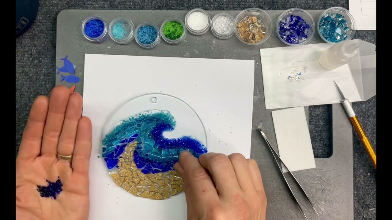 At Home DIY Fused Glass Wave Suncatcher