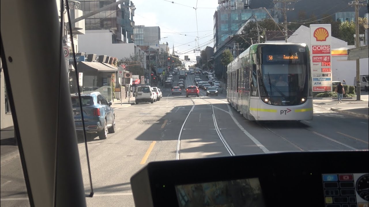 Driver's View with E class  Tram 58 Toorak to Latrobe St Melbourne.