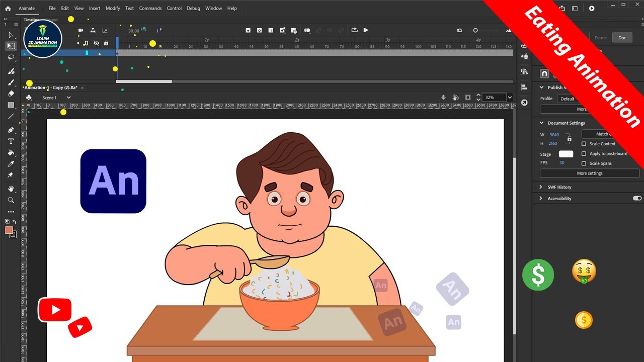 How to Create a Eating Animation in Adobe Animate | 2D Animation Tutorial | Learn 2D Animation