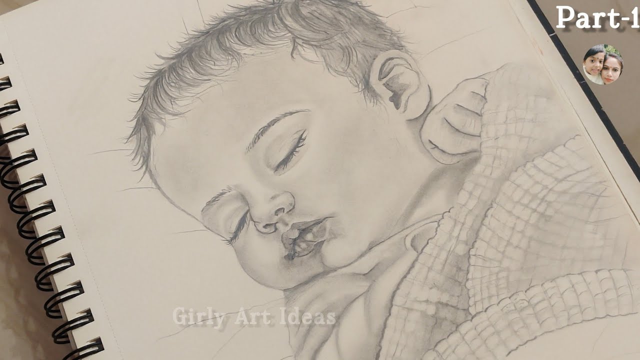 Sleeping Baby Easy Sketch Portrait For Beginners #girlyartideas#drawing 