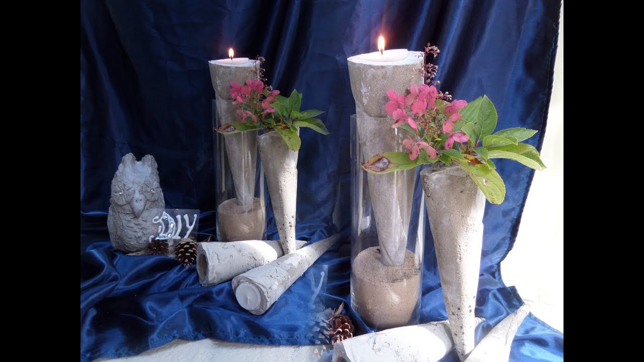 DIY: Beton FACKELN, KERZEN-Tüllen +VASE kinderleicht SELBER MACHEN :))