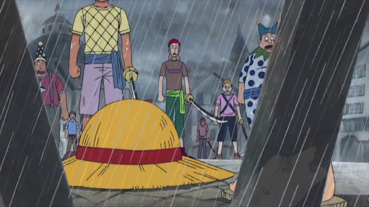buggy try to execute luffy, while the heaven was in favor of luffy, dragon help luffy to escape