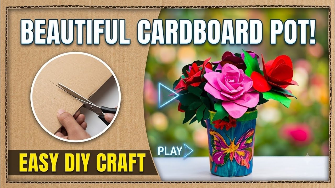 MAKING A BEAUTIFUL FLOWER POT WITH USING CARDBOARD 💐#crafting #craft #viralshort #craftideas 