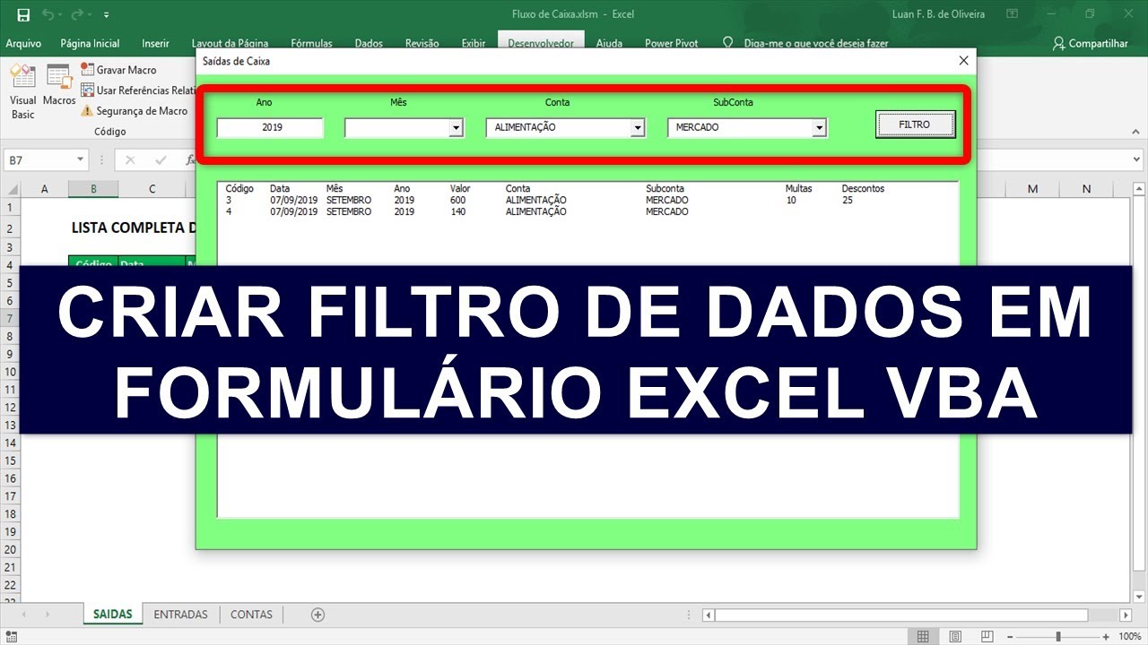 Filtro em Listbox Excel VBA - Controle Financeiro Excel - Aula 05