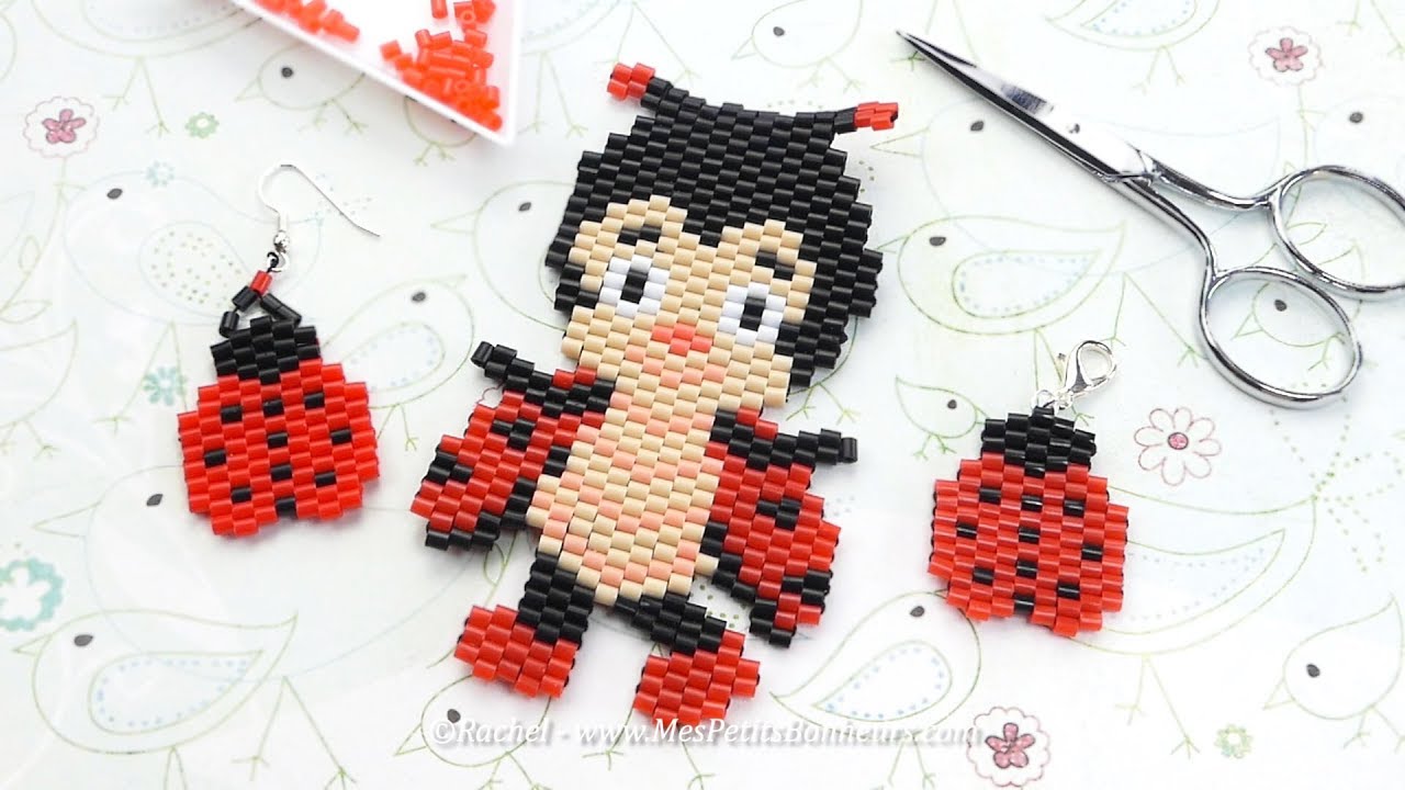 DIY - COCCINELLE Charms ou Poupée en perles a repasser BRICK STITCH - Tuto complet