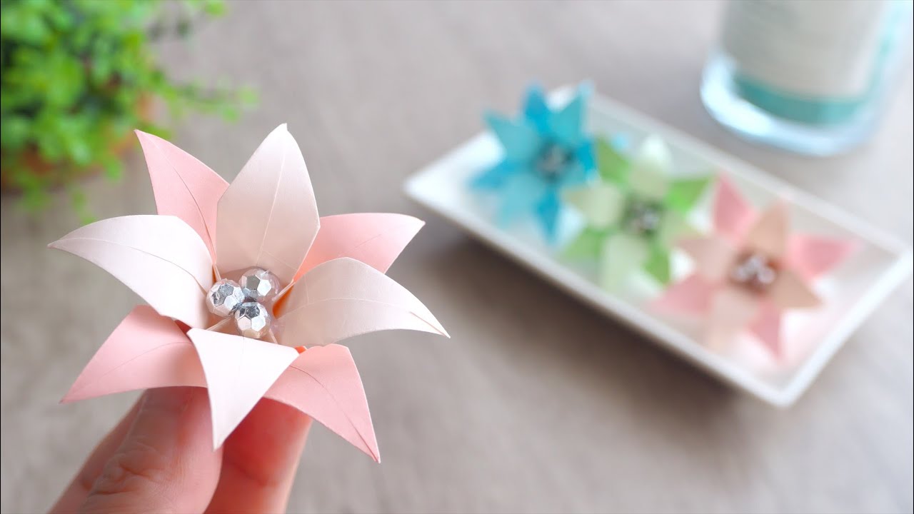 【伝承の折り紙】ユリの花の折り方・作り方 ～ちょっとだけアレンジ～ DIY How to Make Origami Lily / Tutorial
