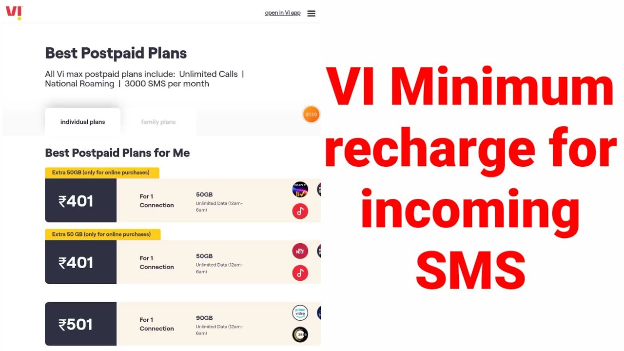 Vi minimum recharge for incoming sms
