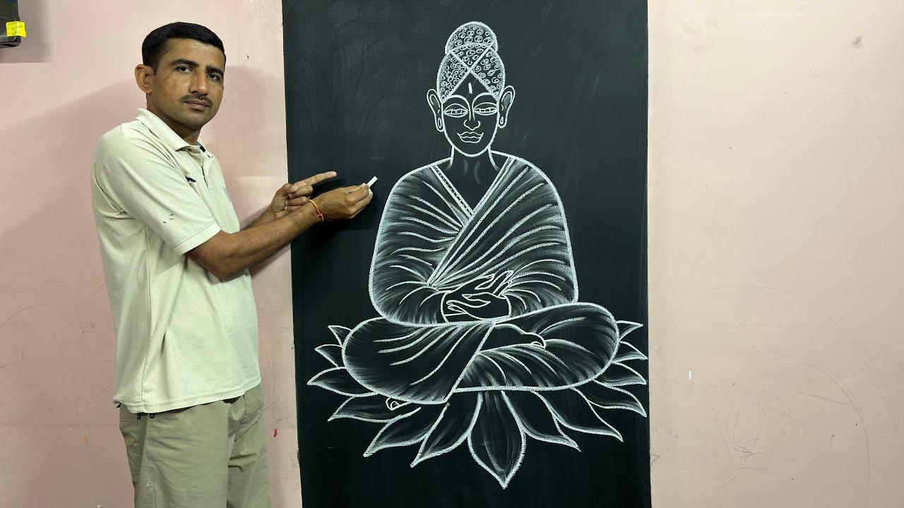 How to draw Gautam Buddha || lord gautam buddh art ||☸️|| #buddhaart #drawing #chalkartist 