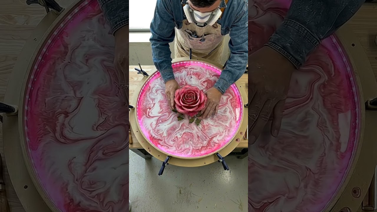 Satisfying Pink Rose Epoxy Table Build! 🌹 #Shorts #DIY