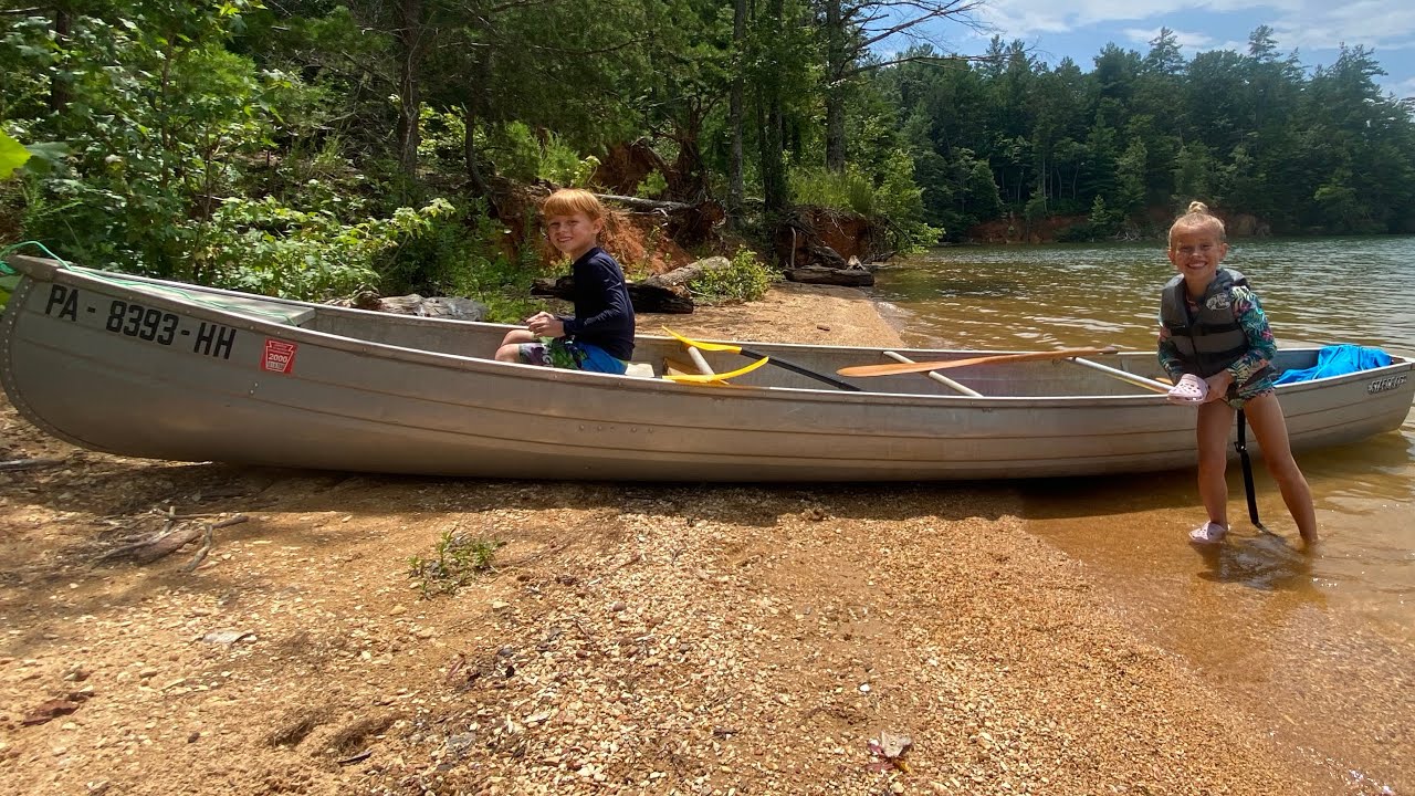 Kids first time in the canoe. Great Day on Lake James 07/25/23