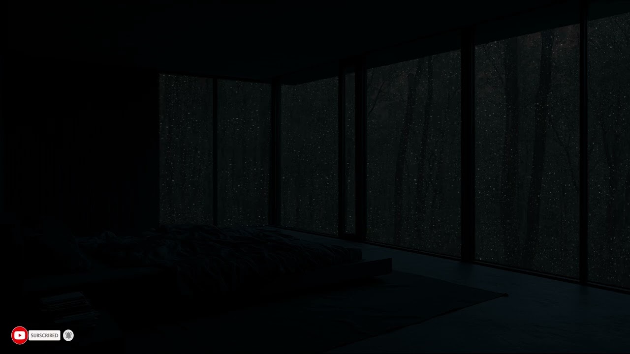 Cold Rain Falling Outside A Dark Bedroom Window On A Silent And Endless Night