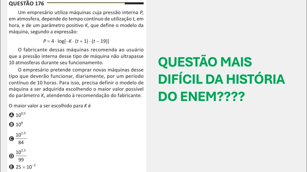 ENEM 2025 - Matemática - Questão 176 (Caderno Amarelo) - Um empresário utiliza máquinas cuja pressão