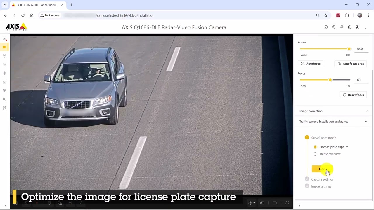 Configure AXIS Q1686-DLE Radar Video Fusion Camera for speed measurement and license plate capture