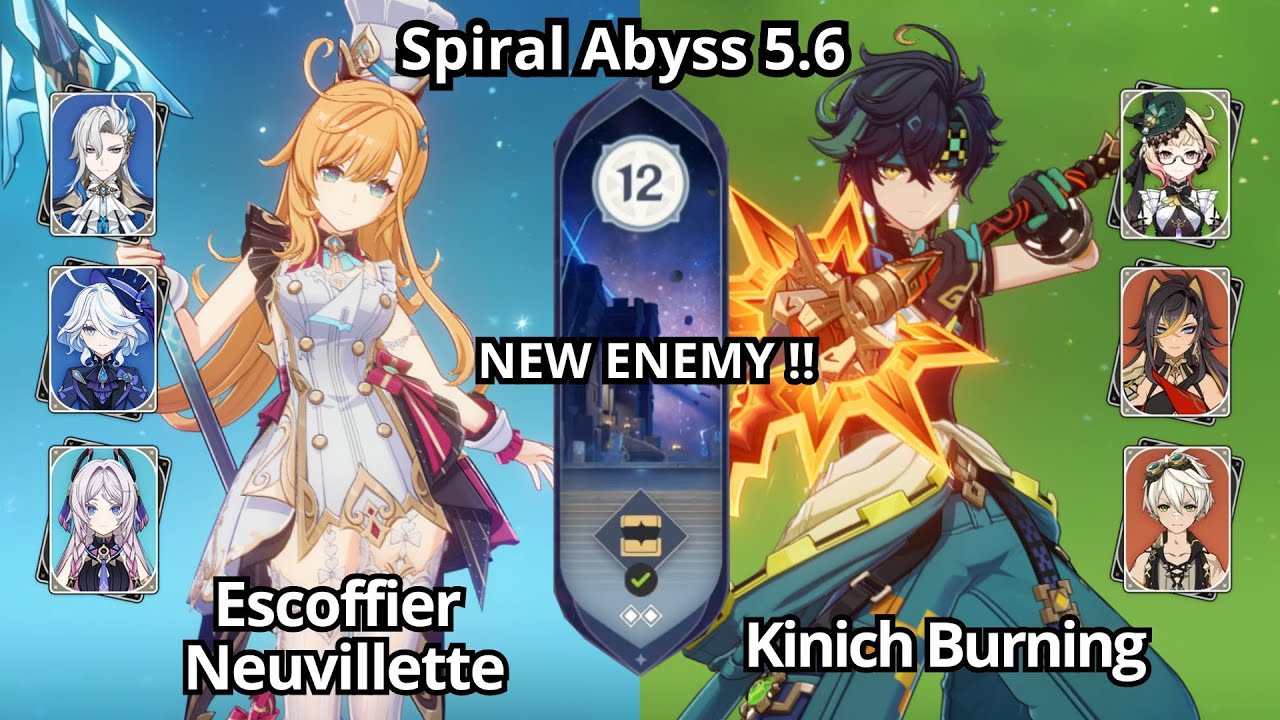 NEW !! C0 Escoffier Neuvillette & C0 Kinich Burning - Spiral Abyss 5.6 Floor 12 Genshin Impact