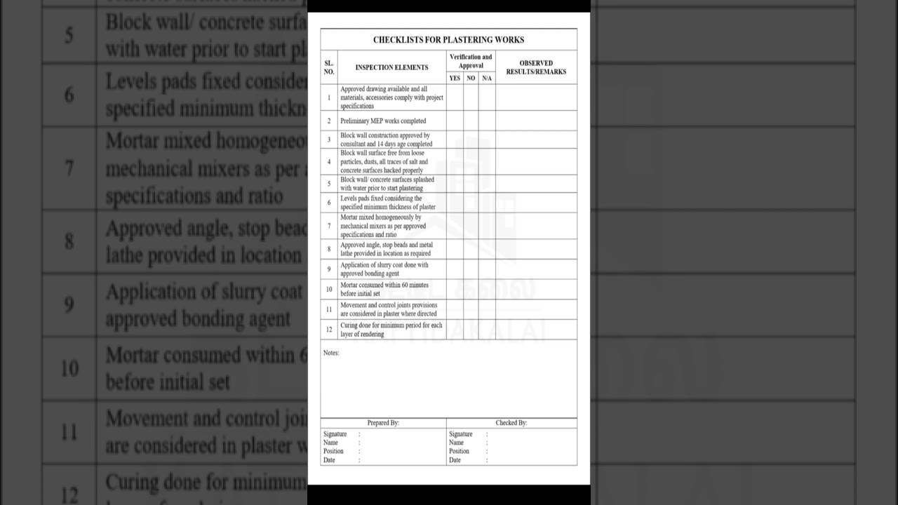 Site quality checklist for Plastering techniques every engineer should know I Plastering checklist