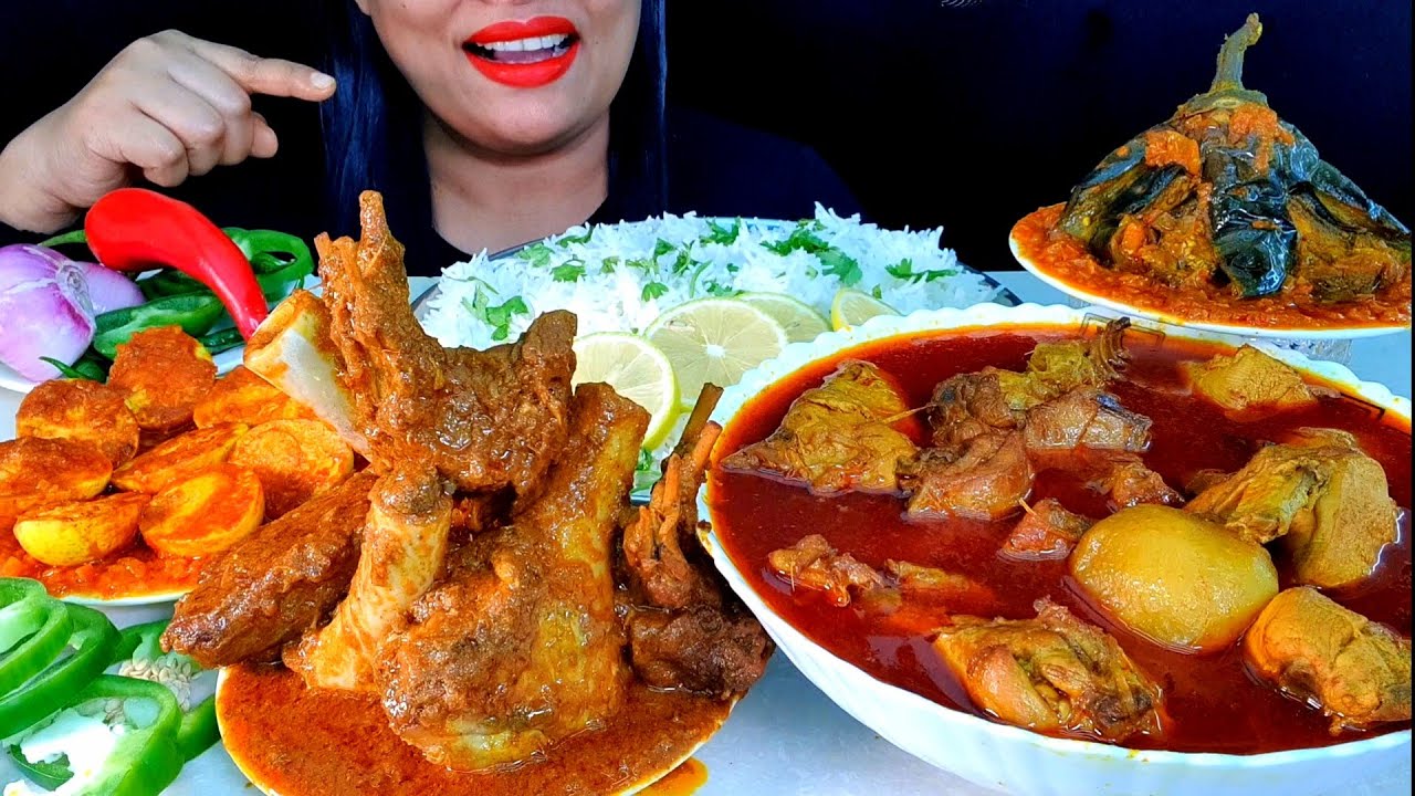 ASMR:EXTREME SPICY NAGA CHILLI MUTTON+ BENGALI LAL MURGIR JHOL+TOMATO EGG‼️ZAKIA-SPICY ASMR