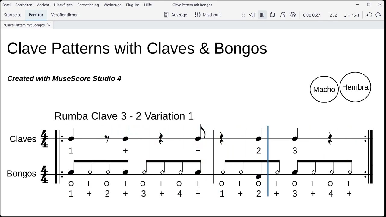 Rumba Clave 3-2 & 2-3 with Claves & Bongos Variation 1