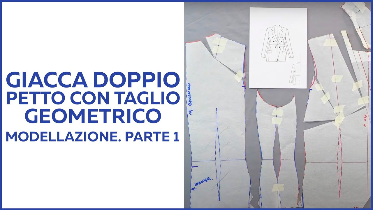 Giacca doppio petto con taglio geometrico sul davanti. Modellazione cartamodello. Parte 1