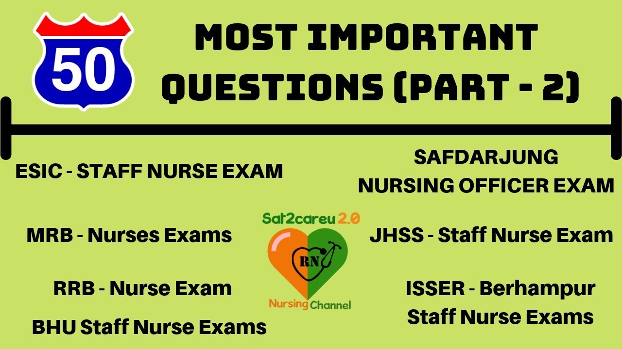 ESIC - Staff Nurse Exam & Safdarjung Nursing Officer Exam 50 Most Important Questions.