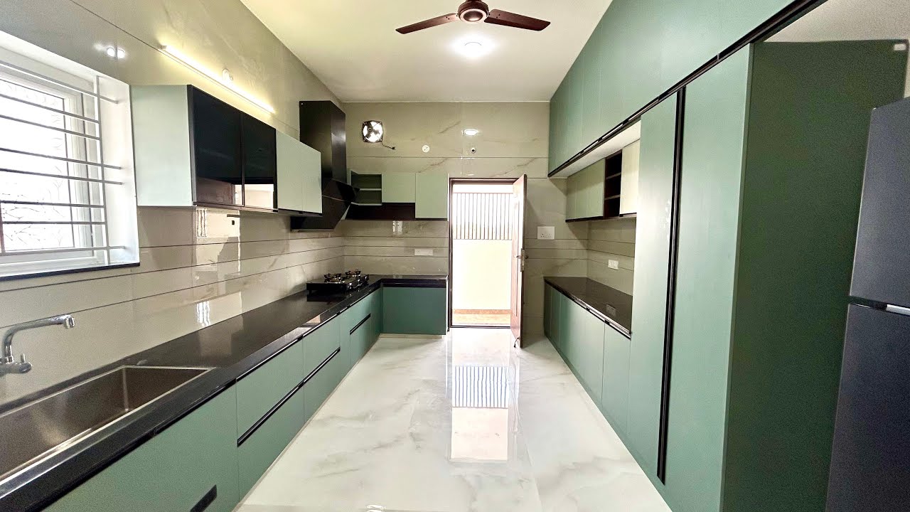 Big Green Modular Kitchen Design💚💚 Utility Area & Dining Room Available 👌