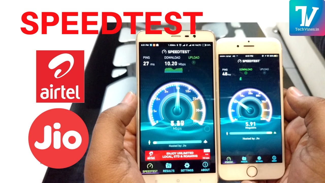 Reliance JIO vs Airtel 4g Speedtest. Battle for India's Fastest Speed Network!!