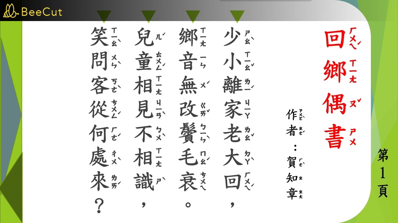 唐詩 回鄉偶書
