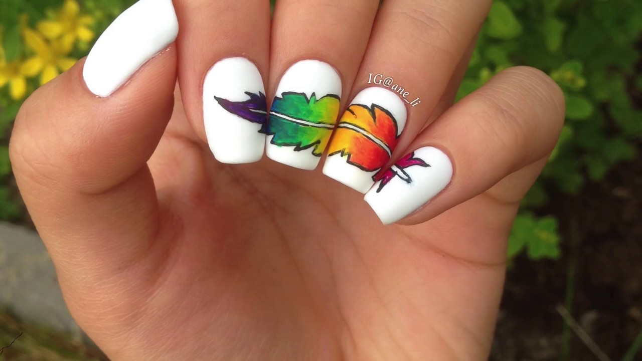 Rainbow Feather Nail Art - Makeup Fix Beauty