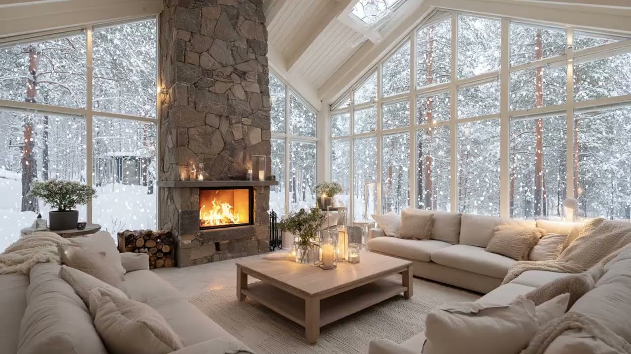 Hearth and Snowstorm Sounds | Cozy Fireplace ASMR with Blizzard Ambience | Peaceful Sleep