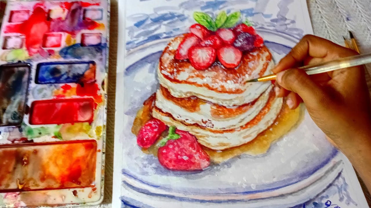 ​🎨 Realistic Watercolor ASMR: 🥞🍓🍰 Fluffy Cottage Cheese Pancakes || cozy art vlog ☘️ 
