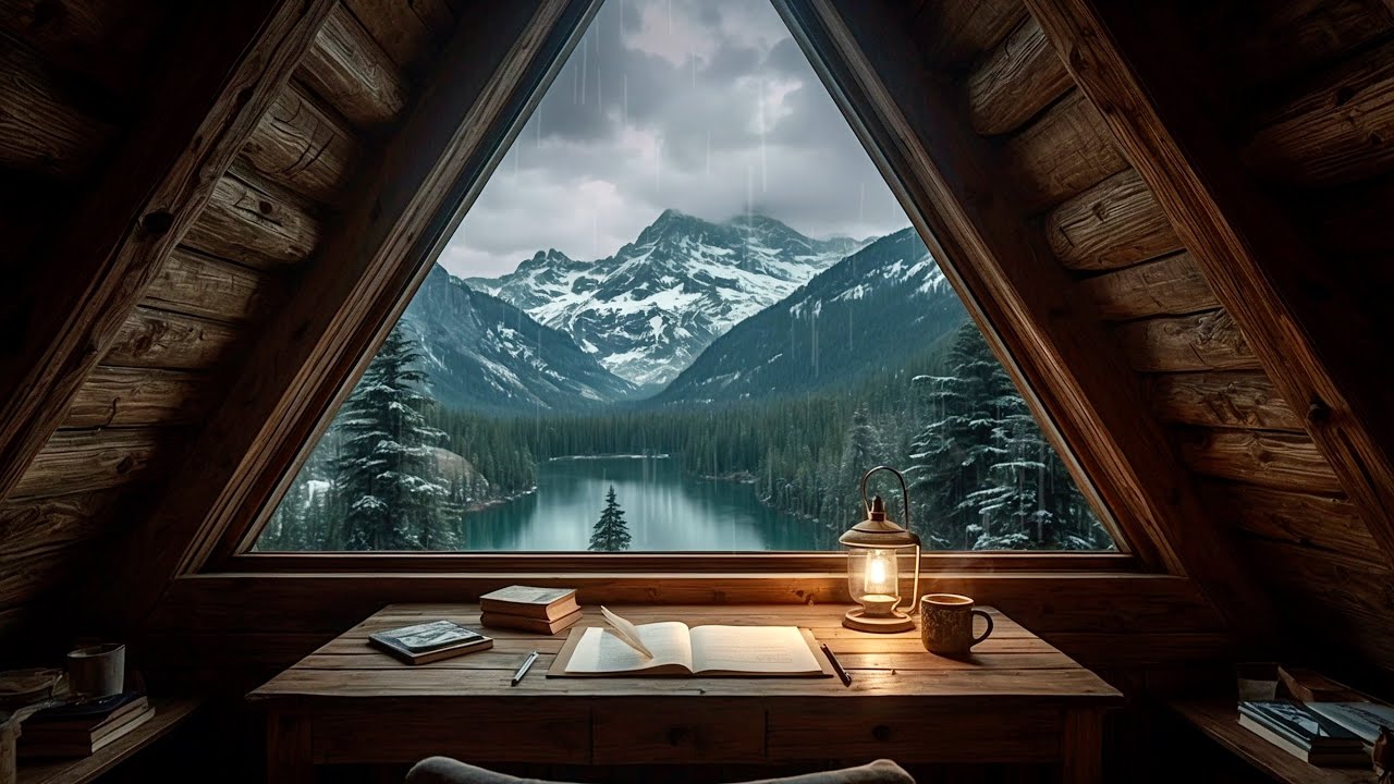 ☕ Rainy Cabin Morning – Gentle Piano, Coffee & Rain Ambience (1 Hour of Calm Focus Music)