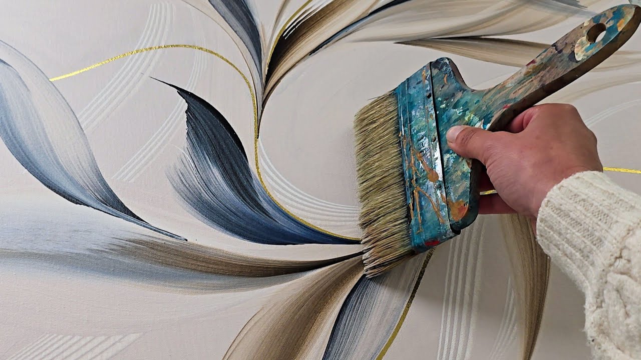 Beige Mom ART!? / Gold Leaf & Scraping - Neutral Acrylic Painting