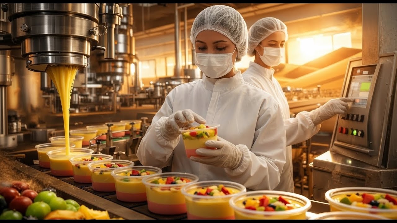 Inside a desert factory where custard pudding are made(full process)