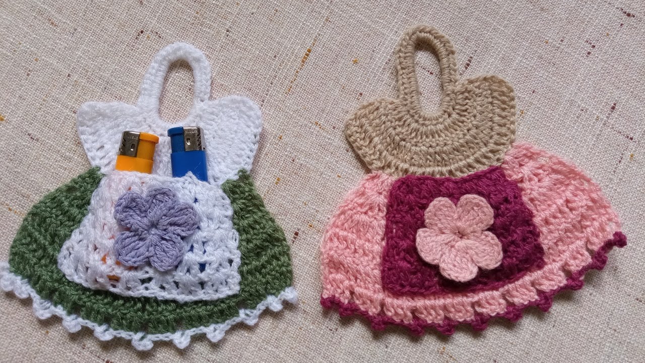 حامل الولاعة بالكروشيه على شكل فستانcrochet lighter holder/porte-briquet au crochet