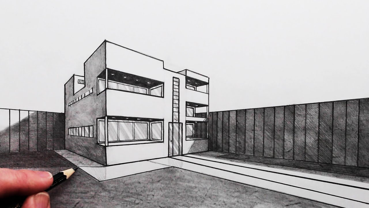 How to Draw a Simple Modern House in 2-Point Perspective