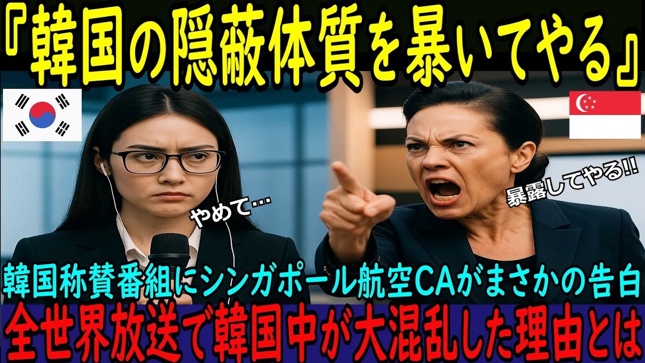 【海外の反応】韓国騒然「これ放送して大丈夫？」称賛番組が凍りつく…シンガポール航空CAの一言で日韓の差が世界に露呈