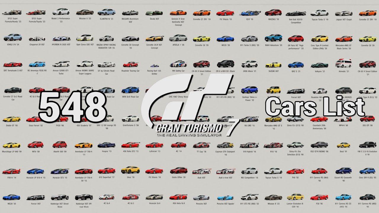 Gran Turismo 7 | All Car Full List - Including DLC & Update (548 Cars September 2025) [PS5Pro]