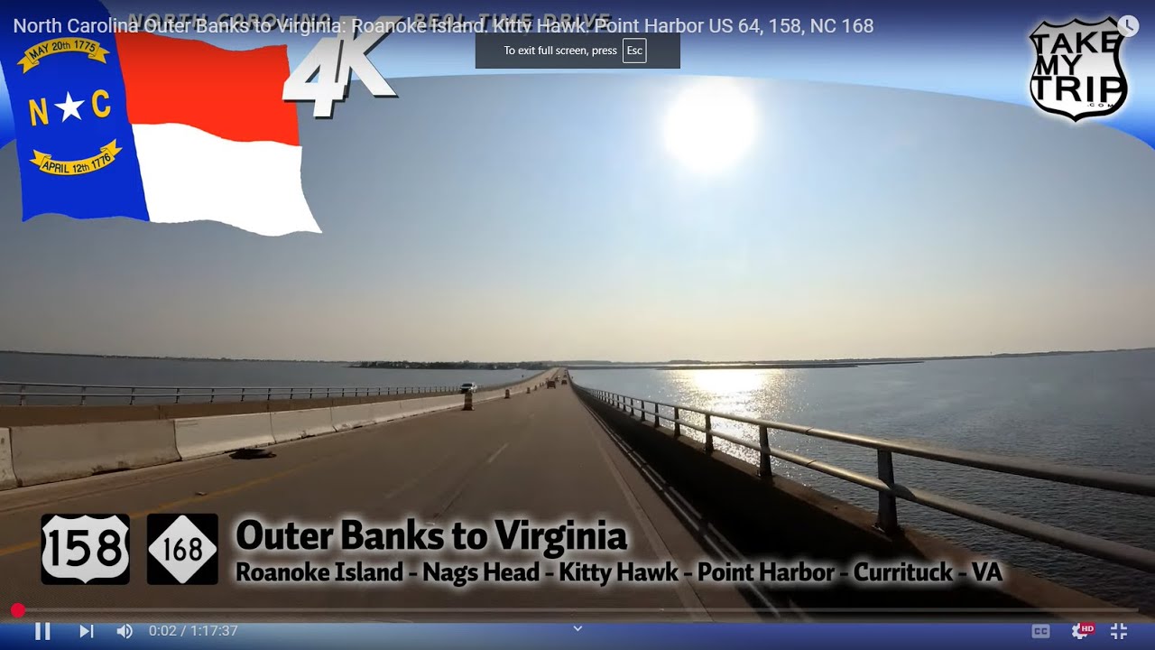 North Carolina Outer Banks to Virginia: Roanoke Island, Kitty Hawk, Point Harbor US 64, 158, NC 168