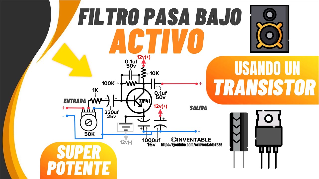 Filtro pasa bajo activo usando un transistor TIP41C fácil de hacer