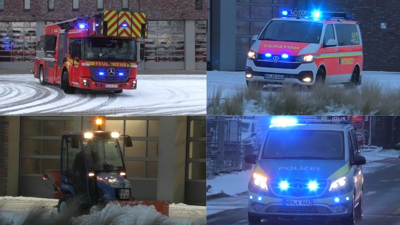 [Drift vom NEF/Einsatzfahrten im Schnee]  Feuerwehr, Rettungsdienst, Polizei  Krefeld
