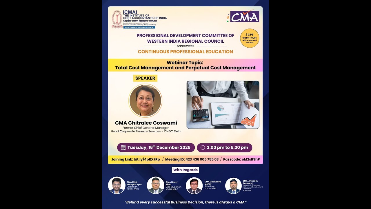 Webinar on Total Cost Management and Perpetual Cost Management