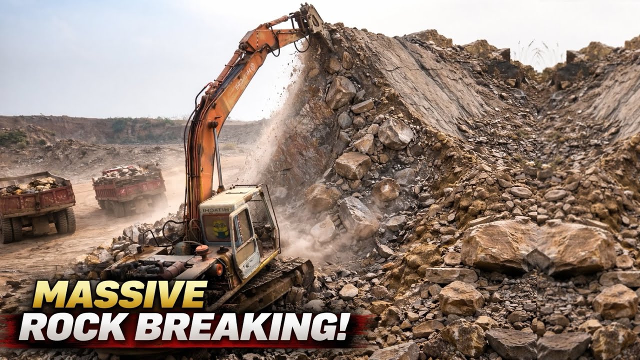 Amazing Excavator Performance | Breaking Huge Rocks with Powerful Machinery
